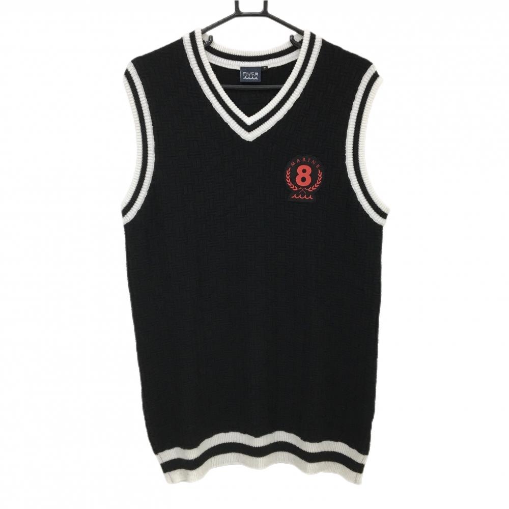 【美品】ムータマリン ニットベスト 黒×白 Vネック ワッペン  メンズ 7(XL) ゴルフウェア 2024年モデル muta