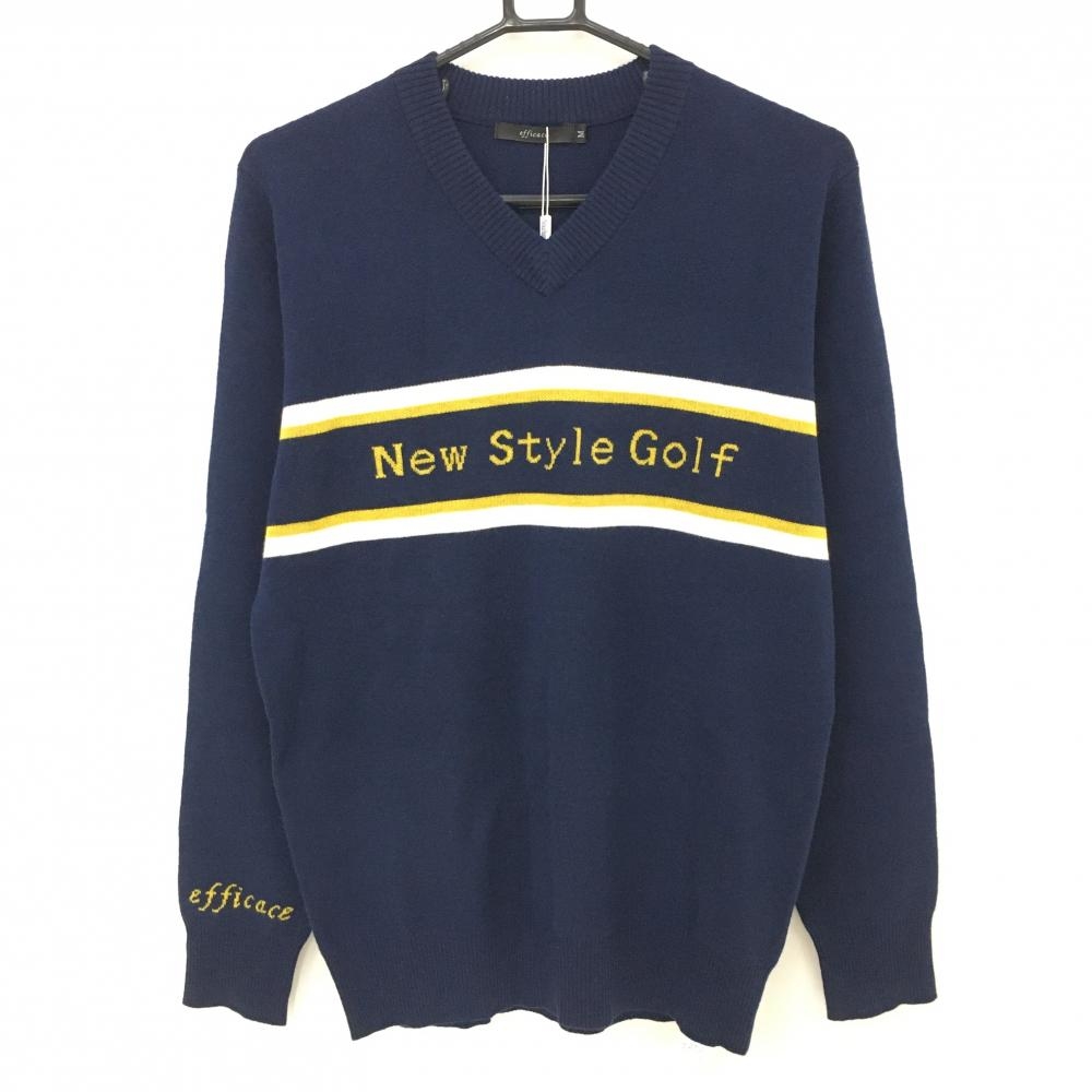 【新品】エフィカス Vネックセーター ネイビー×イエロー New Style Golf NAMIGOLF メンズ M ゴルフウェア efficace