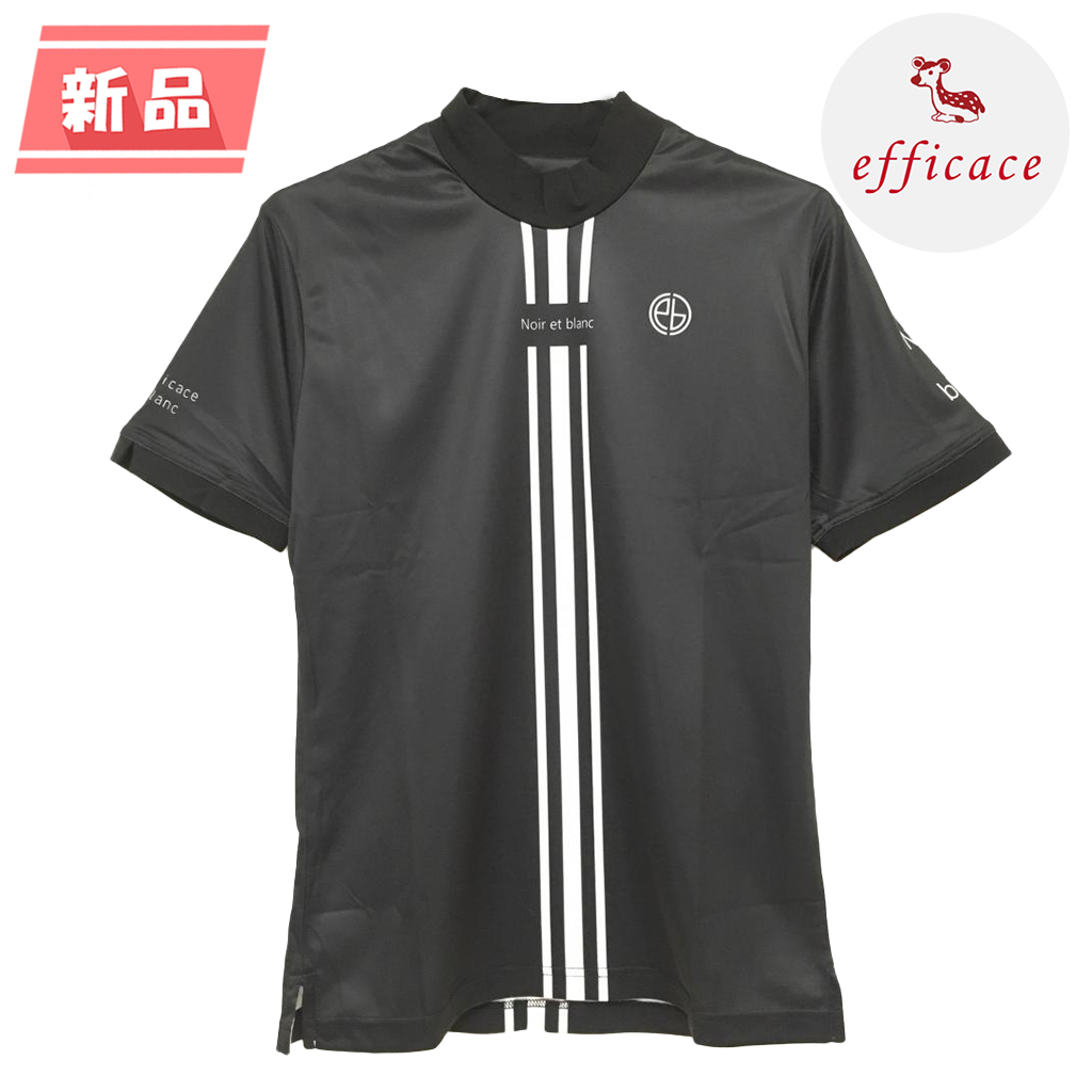 【新品】エフィカスブラン 半袖ハイネックシャツ 黒×白 センターライン メンズ M ゴルフウェア efficace