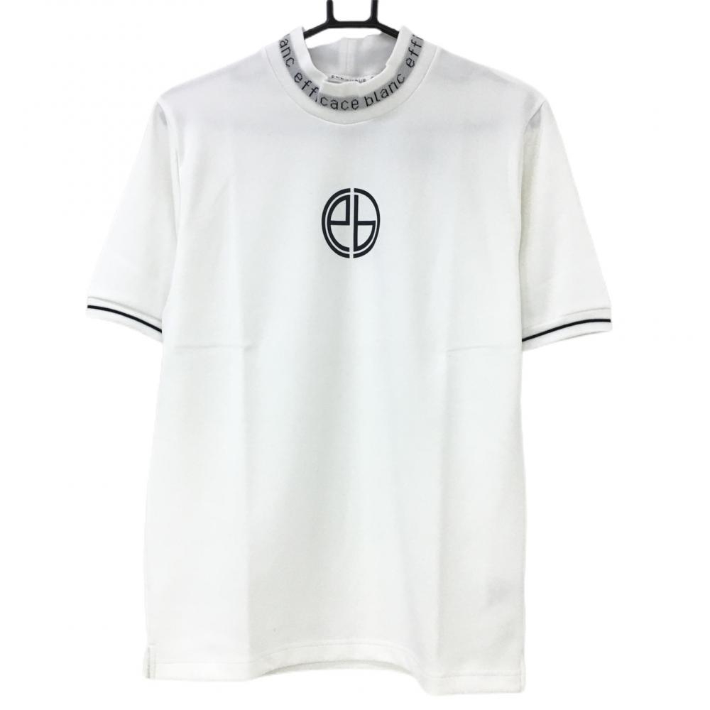 【新品】エフィカスブラン 半袖ハイネックシャツ 白×黒 ネックロゴ メンズ M ゴルフウェア efficace