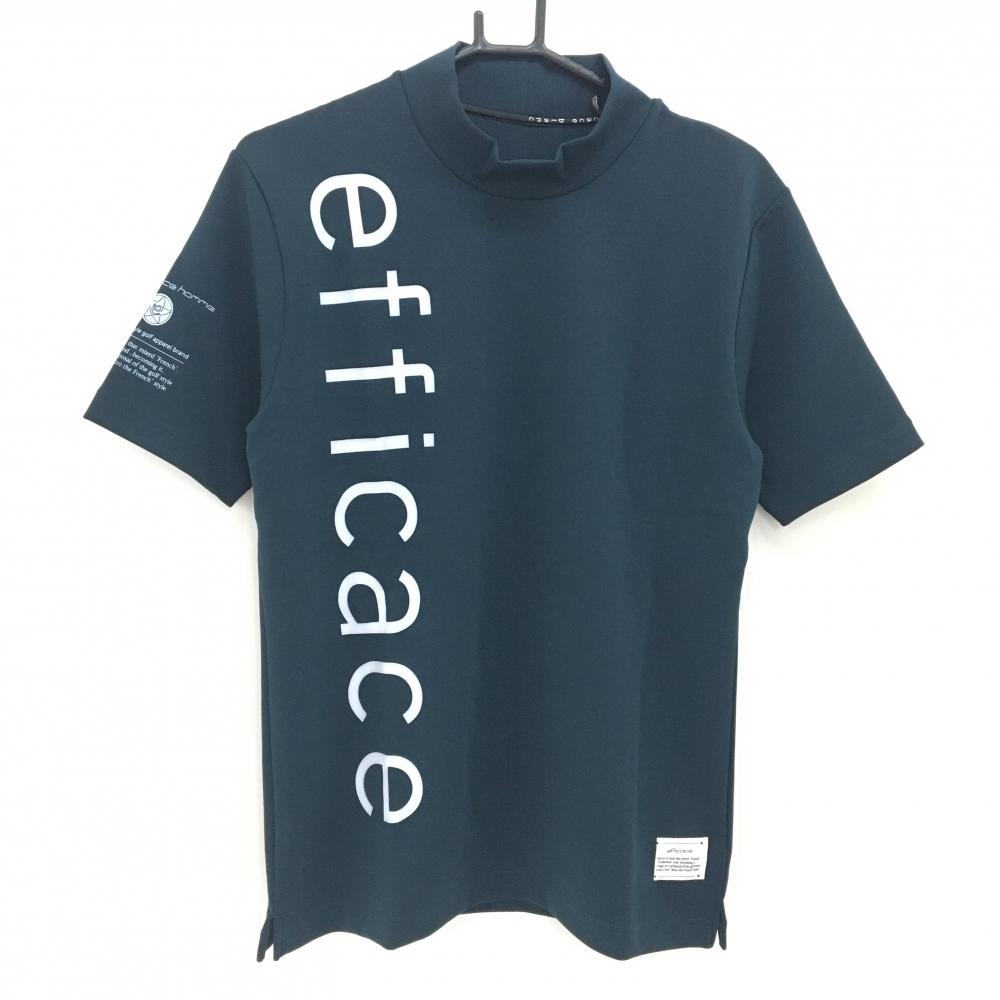 【新品】エフィカスブラン 半袖ハイネックシャツ ネイビー×グレー ビッグロゴ  メンズ XL ゴルフウェア efficace