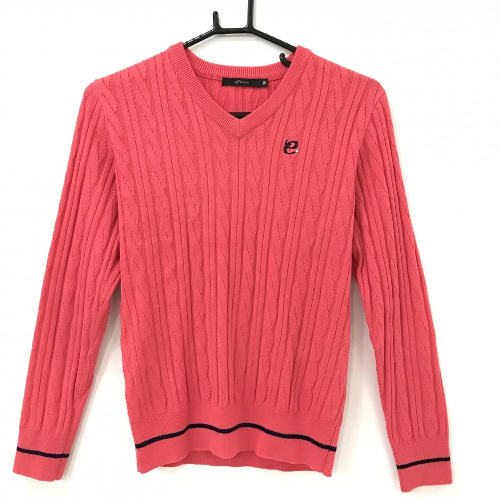 【美品】エフィカス セーター レッドオレンジ Vネック ニット レディース M ゴルフウェア efficace