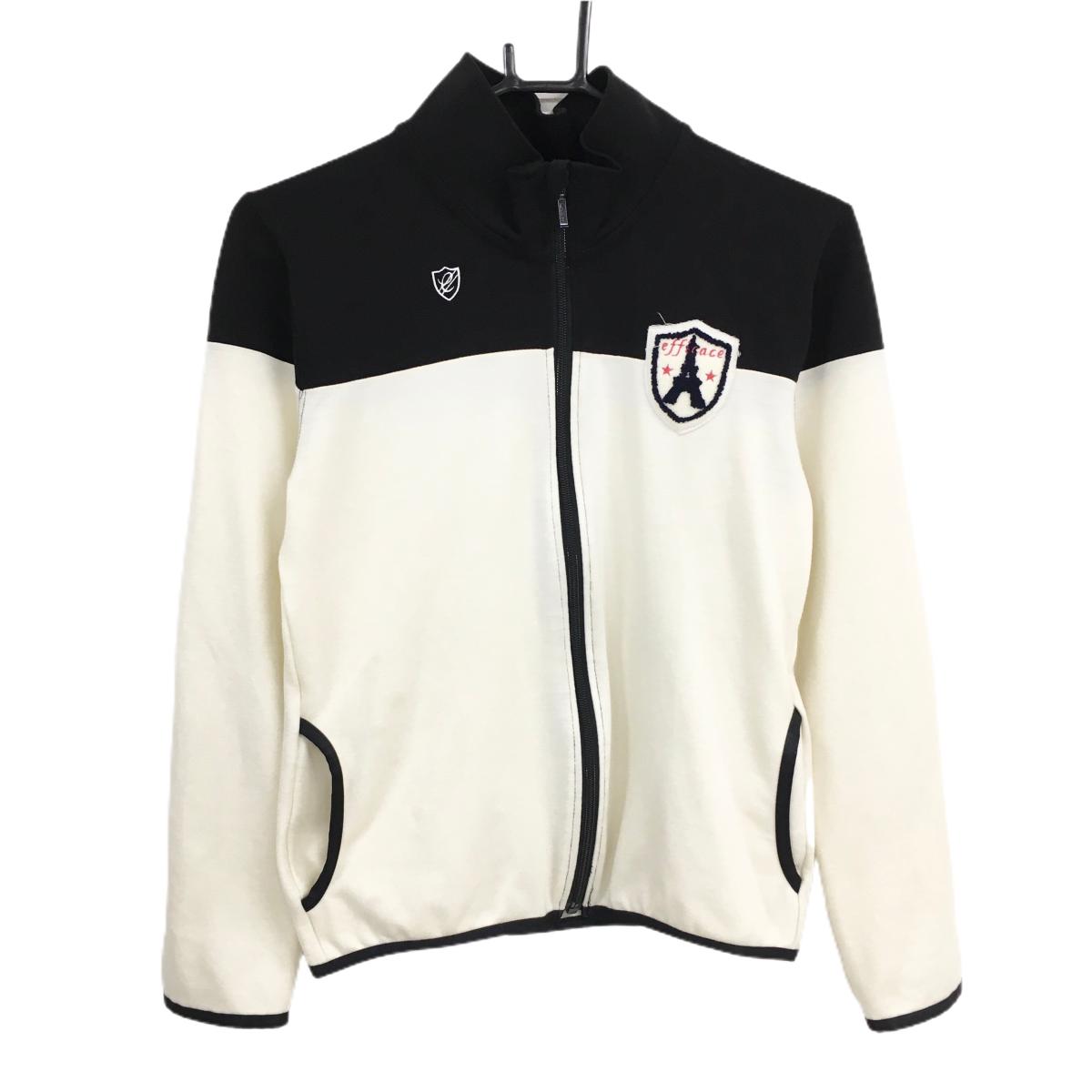 【美品】エフィカス ジャケット 白×黒 ワッペン ウール混  レディース L ゴルフウェア efficace