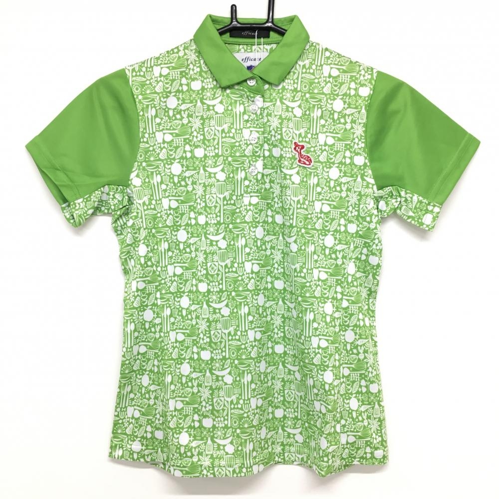 【新品】エフィカス 半袖ポロシャツ グリーン×白 総柄 レディース S ゴルフウェア efficace