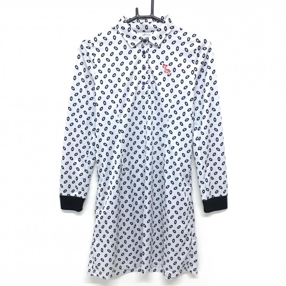 エフィカス 長袖ポロワンピース 白×黒 総柄  レディース 3(L) ゴルフウェア efficace