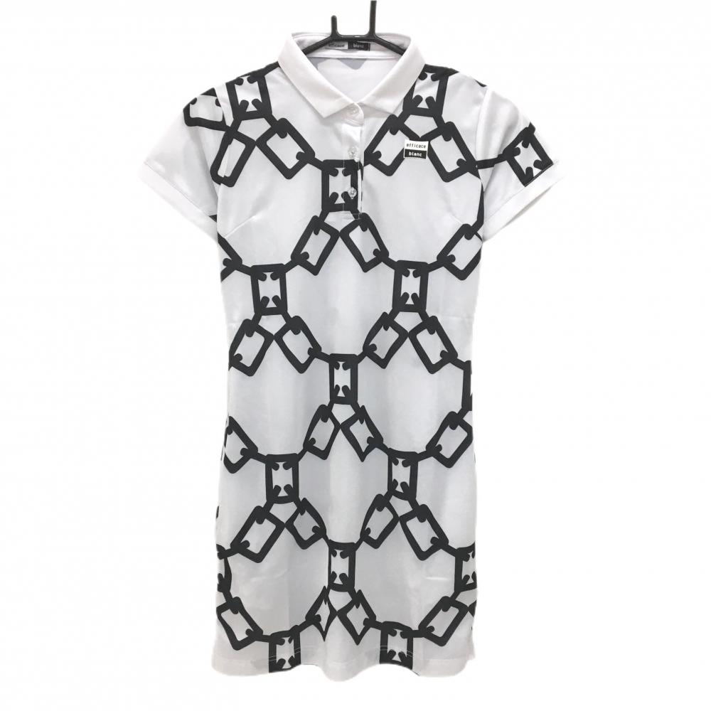 【新品】エフィカスブラン 半袖ポロワンピース 白×黒 総柄 インナーパンツ付 レディース M ゴルフウェア efficace