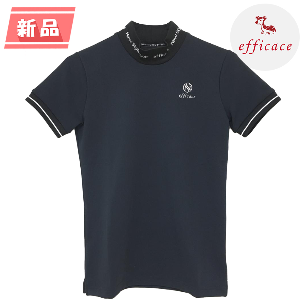 【新品】エフィカスブラン 半袖ハイネックシャツ 黒×白 ネックリブ レディース L ゴルフウェア efficace