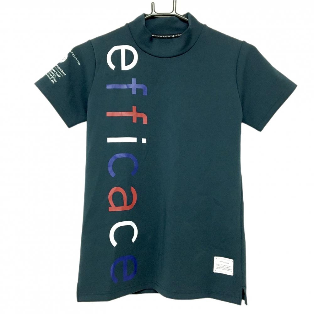 【美品】エフィカスブラン 半袖ハイネックシャツ ネイビー ビッグロゴ レディース  ゴルフウェア efficace