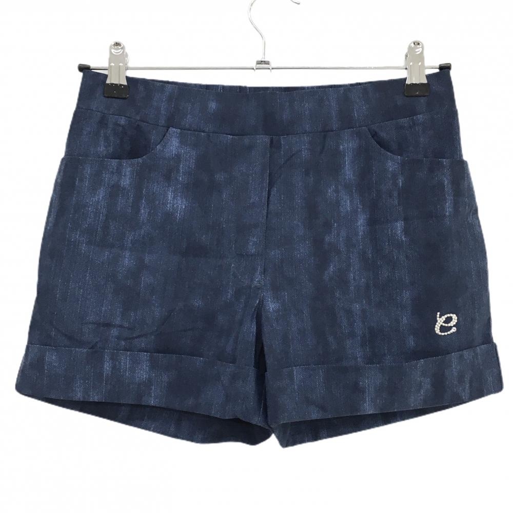 【超美品】エフィカス ショートパンツ 杢ネイビー ロゴ刺しゅう 調整紐 レディース 1(S) ゴルフウェア efficace