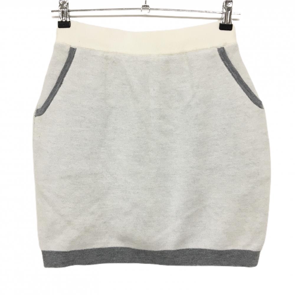 エフィカスブラン ニットスカート 白×グレー ウエストゴム＆調節紐 紙タグ付 内側起毛インナーパンツ レディース M ゴルフウェア efficace