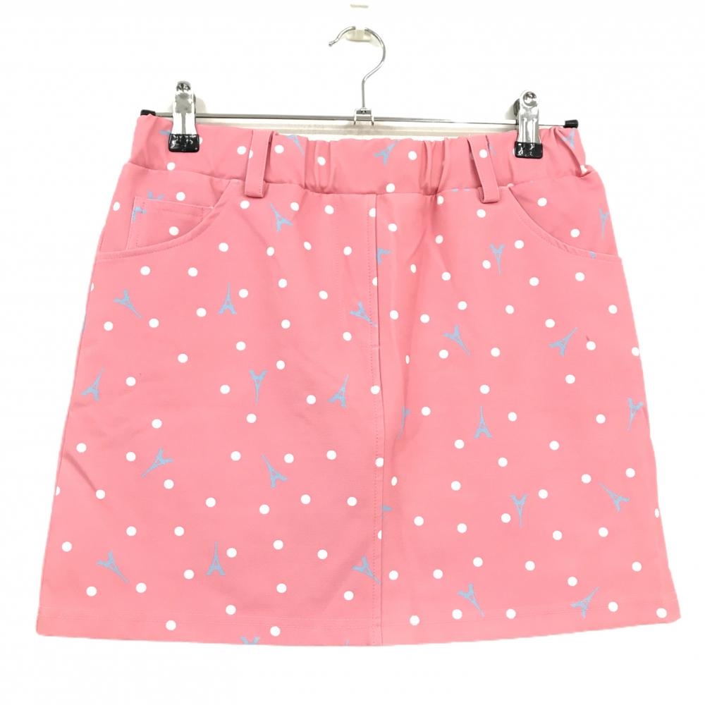 【美品】エフィカス スカート ピンク×白 ドット エッフェル塔 内側インナーパンツ レディース M ゴルフウェア efficace