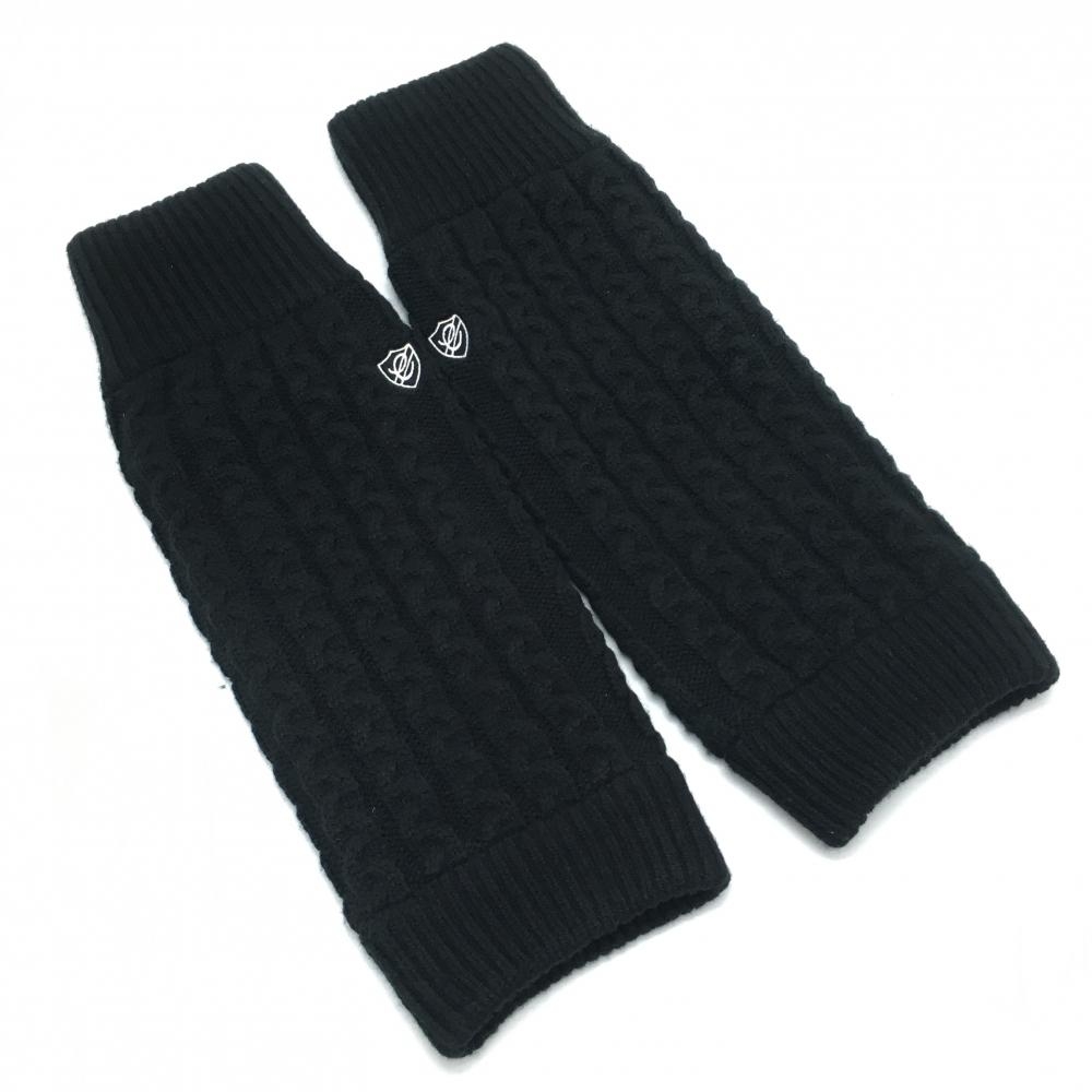 【美品】エフィカス ニットレッグウォーマー 黒 ケーブル編み ロゴ白 裏起毛  レディース  ゴルフウェア efficace