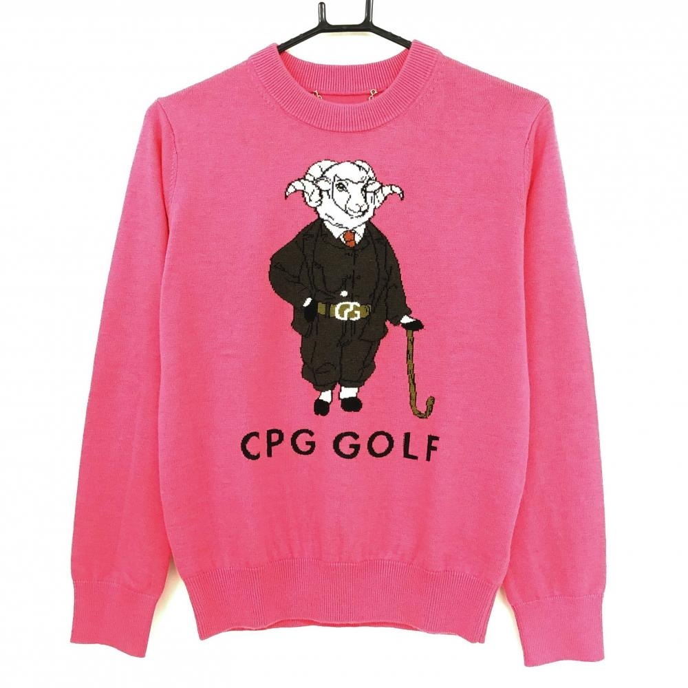 【新品】CPG セーター ピンク×ダークブラウン ヒツジ柄 ウール混 ニット メンズ 1(S) ゴルフウェア 2024年モデル CPG