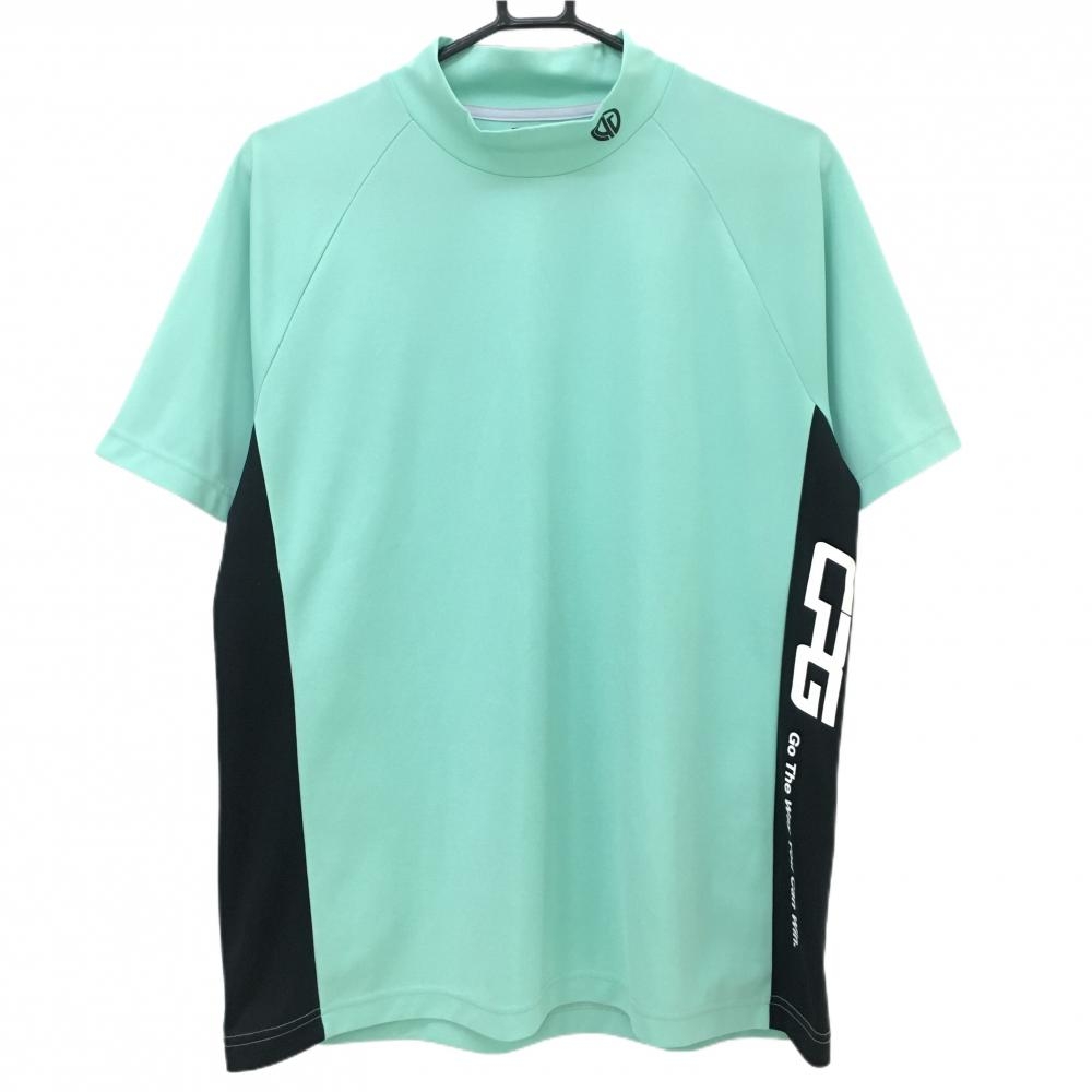 【超美品】CPG 半袖ハイネックシャツ ライトグリーン サイド・ネックロゴ  メンズ 3(L) ゴルフウェア CPG