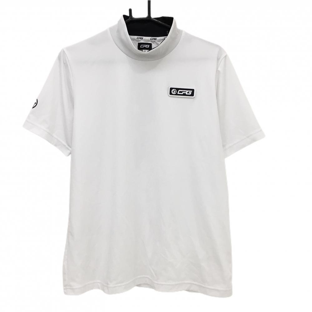 【超美品】CPG 半袖ハイネックシャツ 白 バックプリント ラバーロゴワッペン メンズ 2(M) ゴルフウェア 2023年モデル CPG