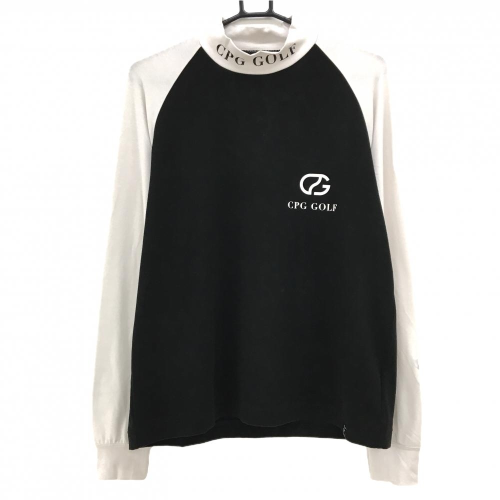 【新品】CPG 長袖ハイネックシャツ 黒×ライトベージュ系 表微起毛 ロゴプリント メンズ 2(M) ゴルフウェア 2024年モデル CPG