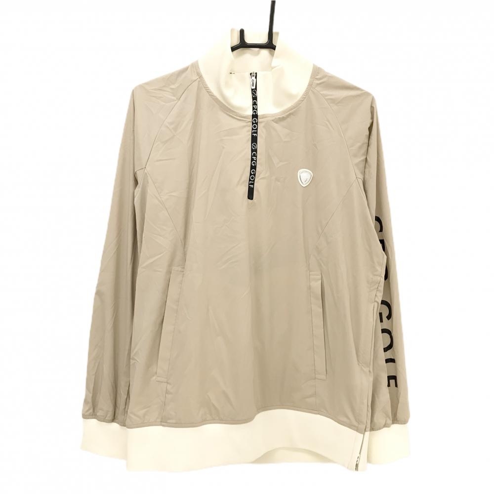 【新品】CPG ハイネックブルゾン ベージュ×アイボリー ハーフジップ 立体ロゴ 袖プリント メンズ 3(L) ゴルフウェア 2024年モデル CPG