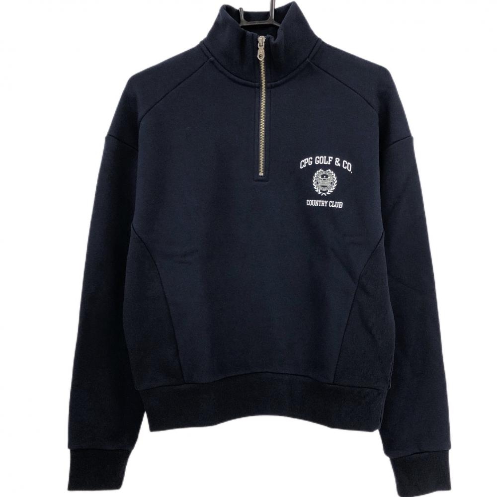 【新品】CPG ハイネックトレーナー ネイビー×白 裏起毛 ハーフジップ ロゴプリント メンズ 2(M) ゴルフウェア 2025年モデル CPG