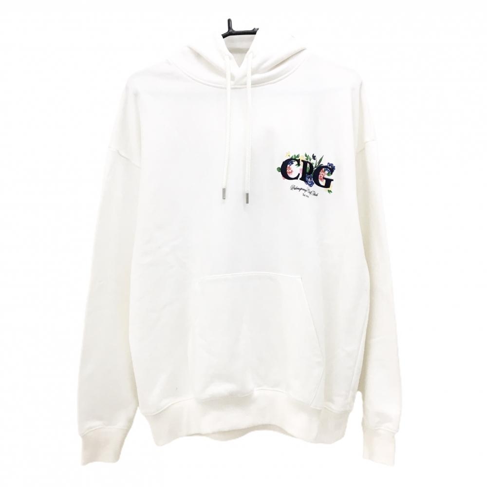 【新品】CPG パーカー 白×ネイビー 花プリント 腹部ポケット メンズ 2(M) ゴルフウェア 2025年モデル CPG