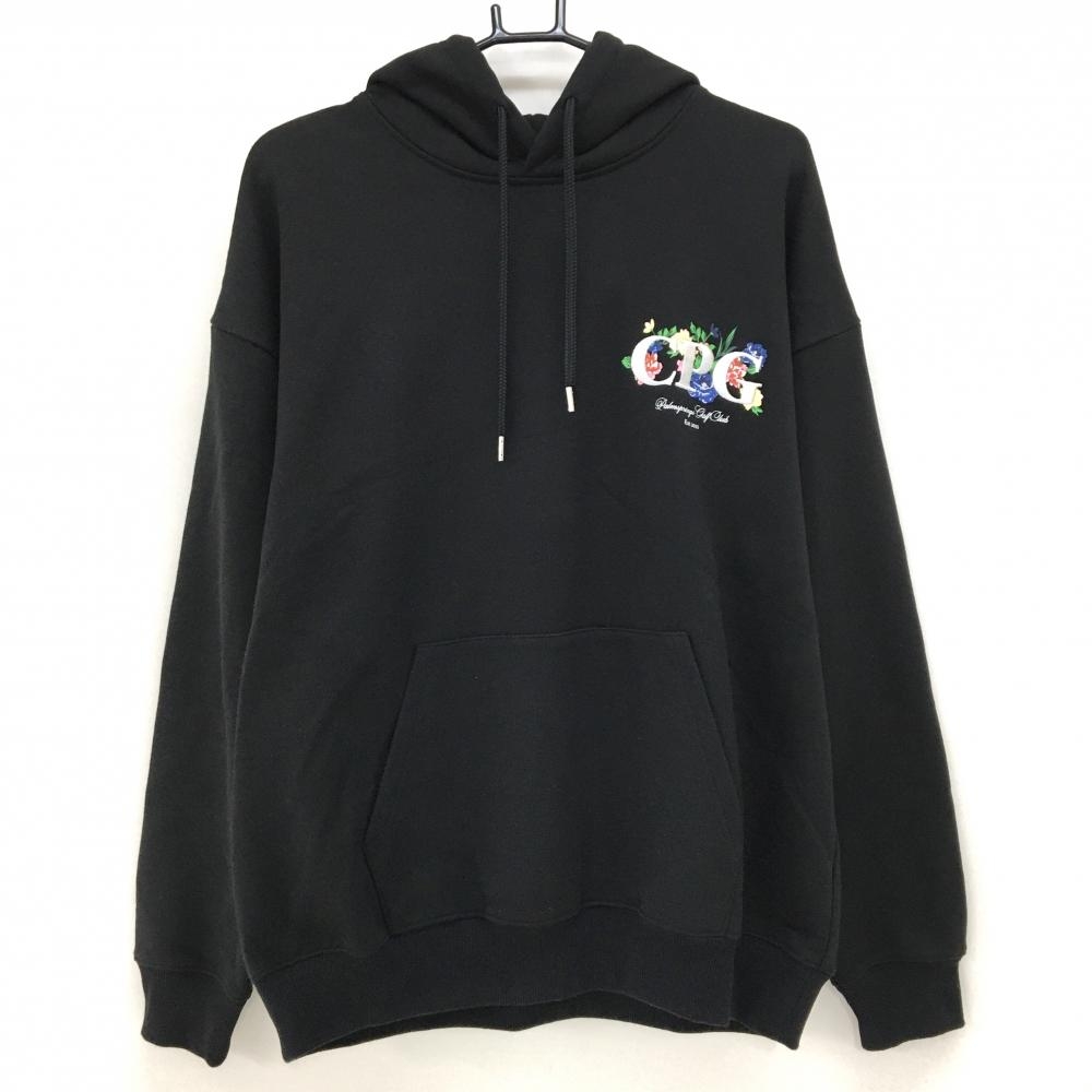 【新品】CPG パーカー 黒×白 胸元ロゴ 花プリント 腹部ポケット メンズ 3(L) ゴルフウェア 2025年モデル CPG