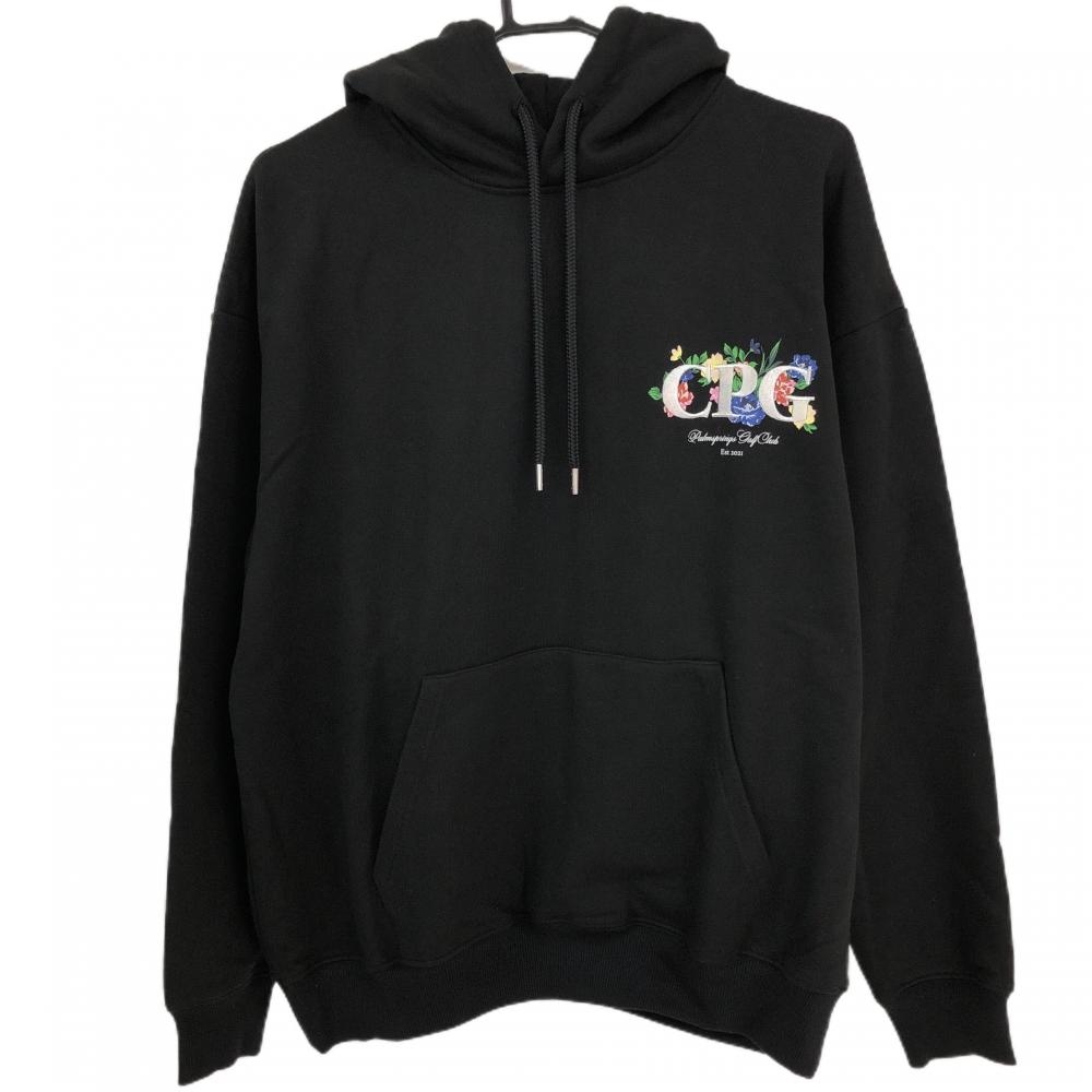 【新品】CPG パーカー 黒×白 胸元ロゴ 花プリント 腹部ポケット メンズ 2(M) ゴルフウェア 2025年モデル CPG