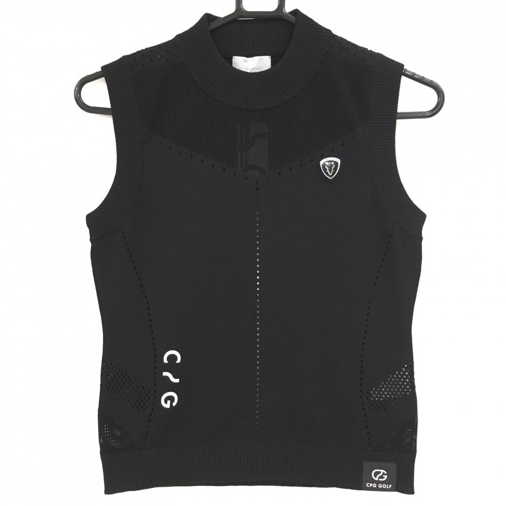 【新品】CPG ニットベスト 黒 ロゴ白 透かし編み 立体ロゴ レディース 1(S) ゴルフウェア 2024年モデル CPG