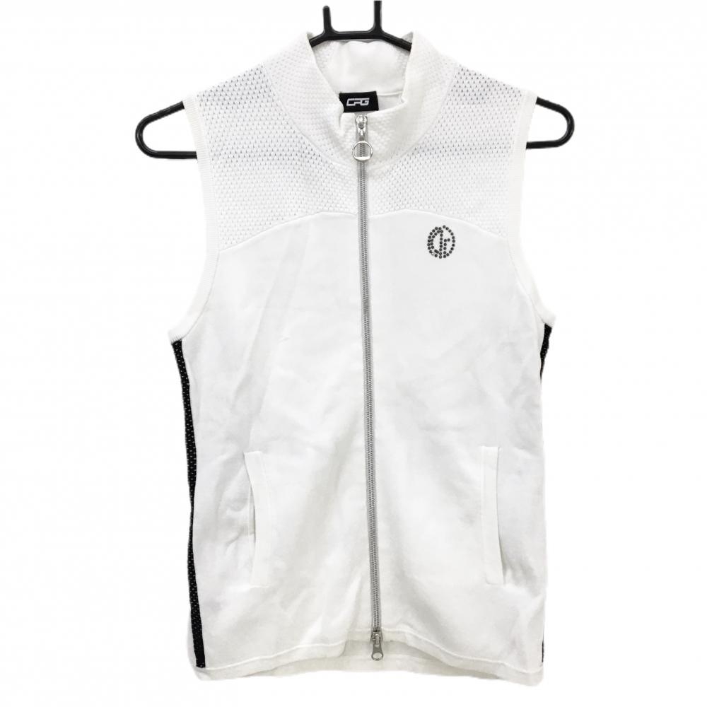 CPG ニットベスト 白×黒 一部透かし編み ラインストーン  レディース M ゴルフウェア CPG