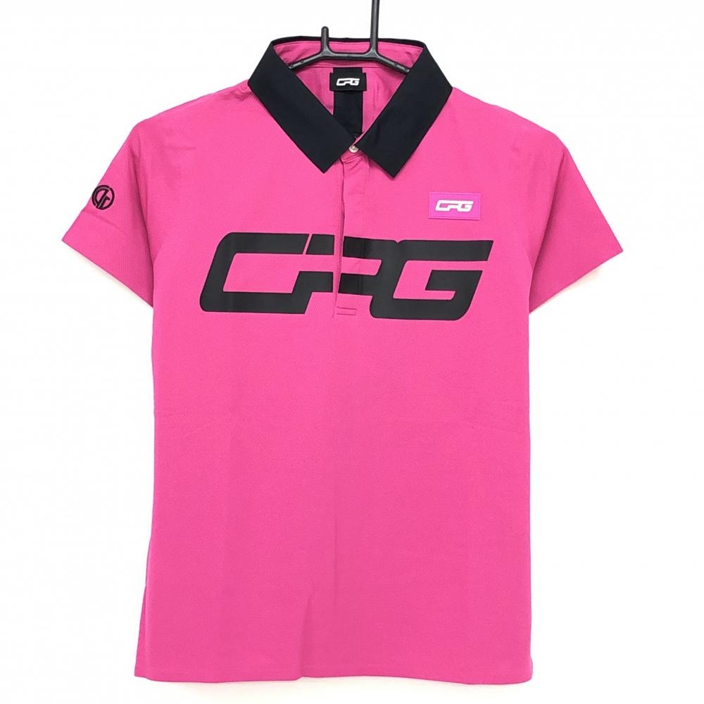 【新品】CPG 半袖ポロシャツ ピンク×黒 後ろセンターライン ビッグロゴ レディース L ゴルフウェア CPG
