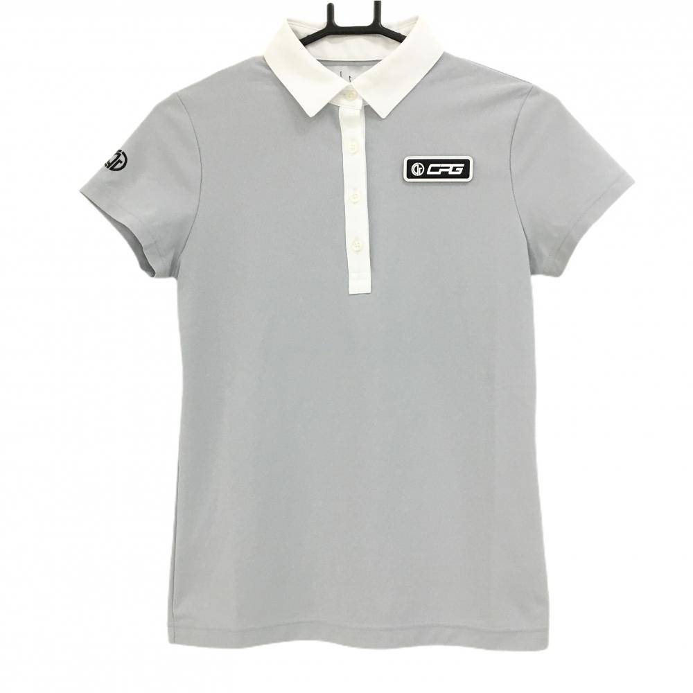 【美品】CPG 半袖ポロシャツ グレー×白 井上莉花コラボ商品 シリコンワッペン レディース 2(M) ゴルフウェア 2023年モデル CPG