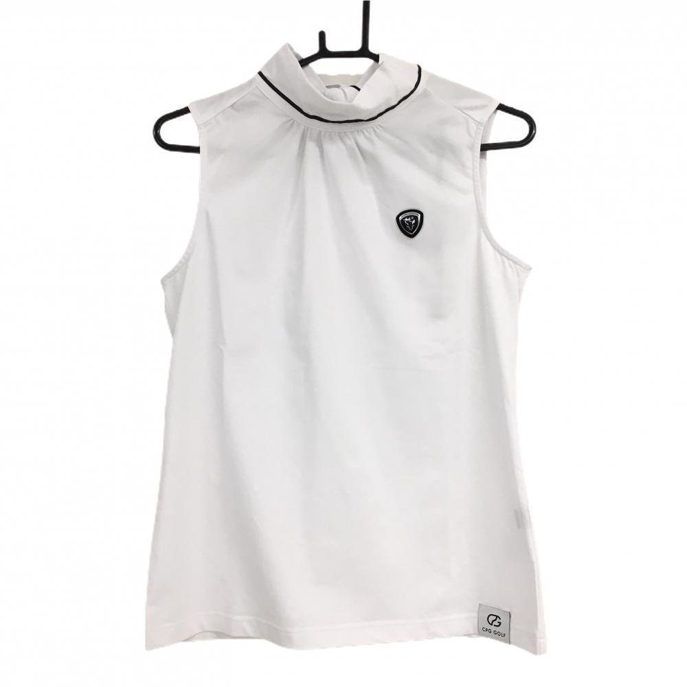 【新品】CPG ノースリーブハイネックシャツ 白×黒 立体ロゴ ネック後ろリボン レディース 2(M) ゴルフウェア 2024年モデル CPG
