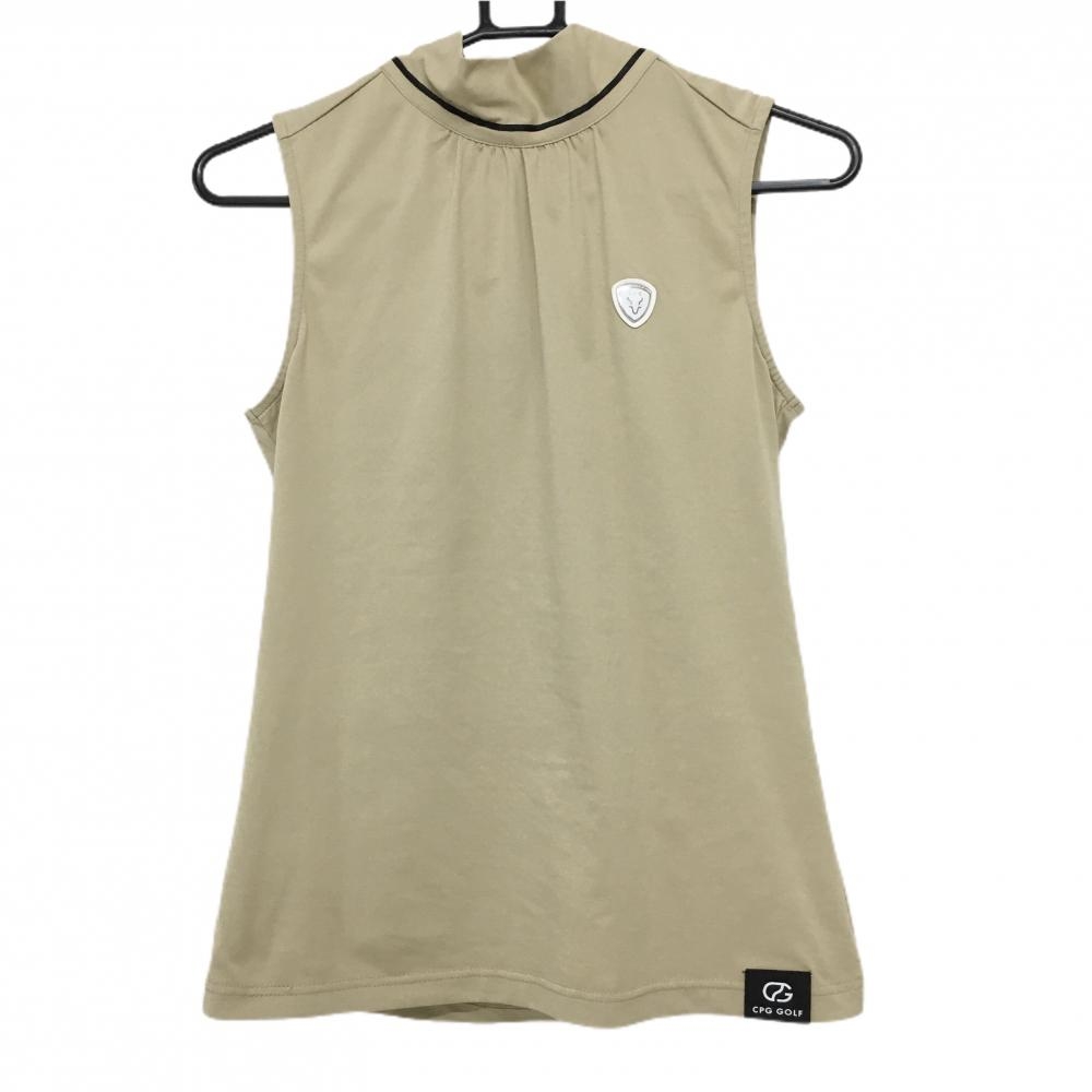 【超美品】CPG ノースリーブハイネックシャツ ライトブラウン×黒 ワッペン 後リボン  レディース 2(M) ゴルフウェア 2024年モデル CPG
