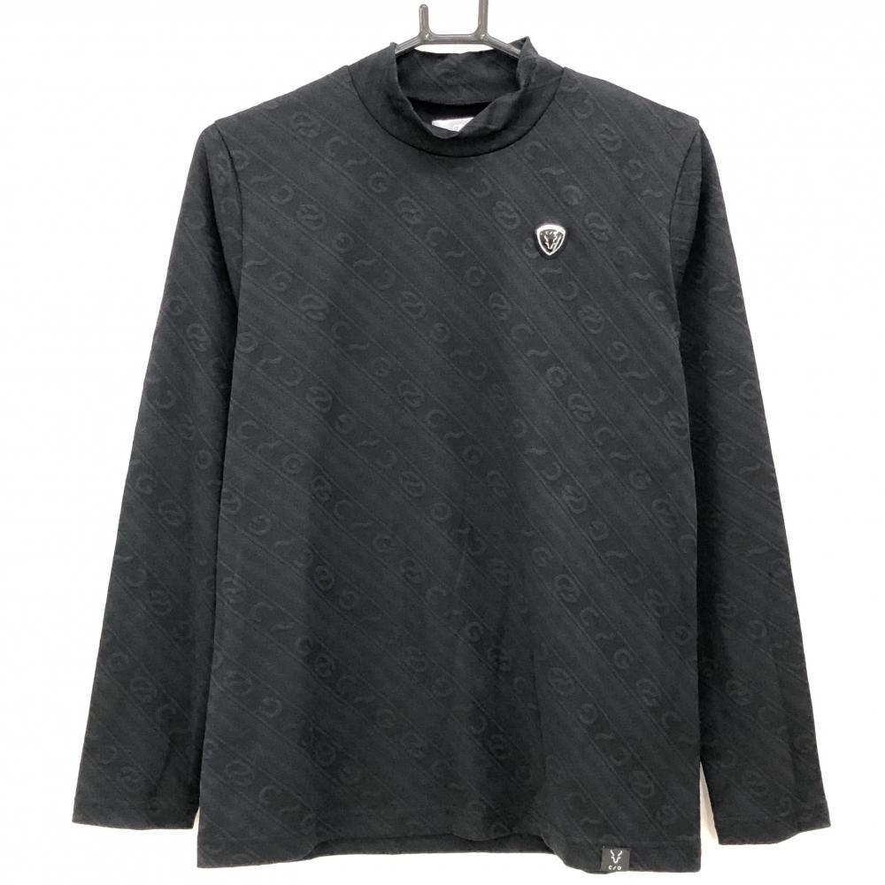 【新品】CPG 長袖ハイネックシャツ 黒 ロゴ地模様 斜めストライプ調 立体ロゴ レディース 2(M) ゴルフウェア 2024年モデル CPG