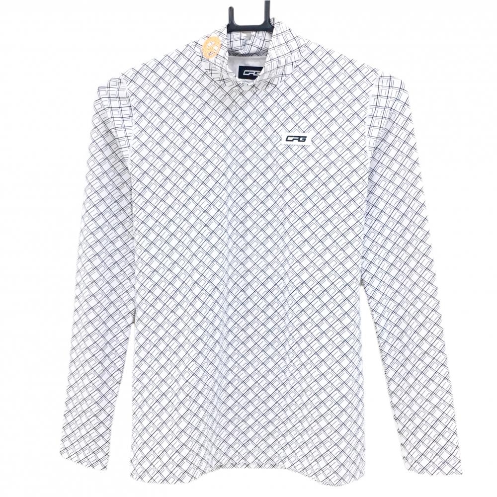 【超美品】CPG 長袖ハイネックシャツ 白×黒×グレー 総柄 ネックロゴ レディース 1(S) ゴルフウェア CPG