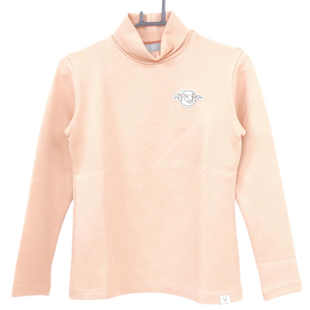 【新品】CPG 長袖タートルネックシャツ ピンク×白 ヒツジワッペン LUX-WARM レディース 1(S) ゴルフウェア 2024年モデル CPG