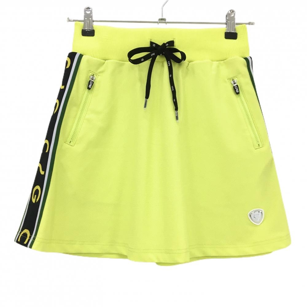 【新品】CPG スカート グリーンイエロー×黒 メッシュ調 ウエストゴム 調節紐  レディース 2(M) ゴルフウェア 2024年モデル CPG