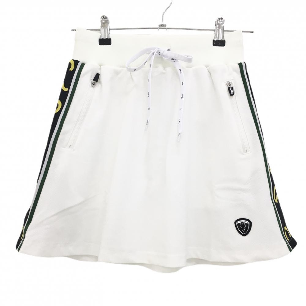 【新品】CPG スカート 白×黒 メッシュ調 ウエストゴム 調節紐 サイドロゴライン レディース 1(S) ゴルフウェア 2024年モデル CPG