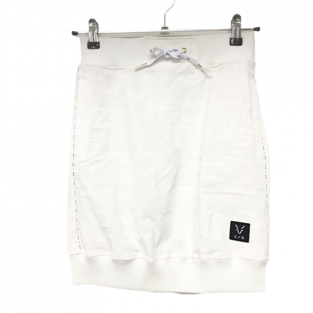 【新品】CPG スカート 白 英字地模様 サイドロゴライン ウエストゴム 調節紐 インナーパンツ付 レディース 2(M) ゴルフウェア CPG