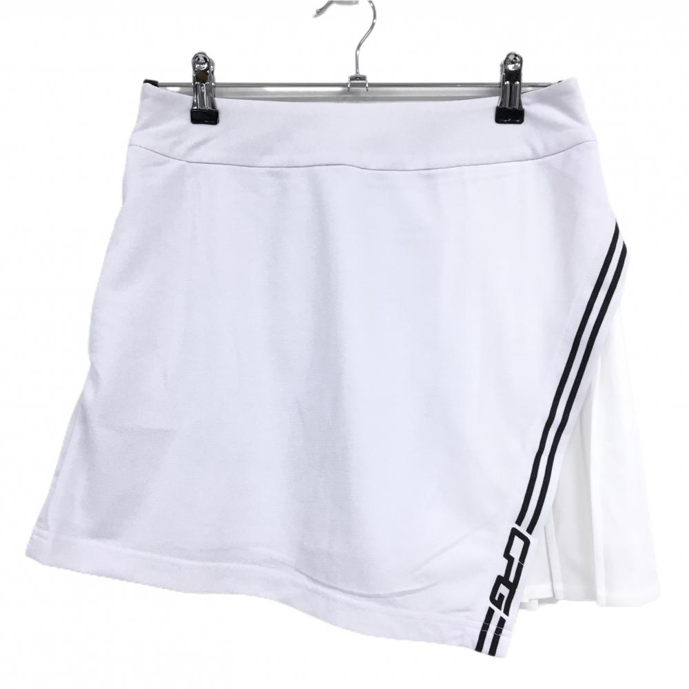 【超美品】CPG スカート 白×黒 一部プリーツ ストレッチ 裏地付き ウエストロゴゴム レディース 3(L) ゴルフウェア CPG