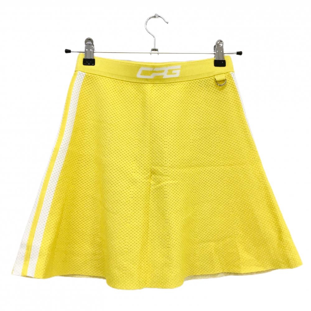 【美品】CPG ニットスカート イエロー×白 メッシュ調 ウエストゴム  レディース S ゴルフウェア CPG
