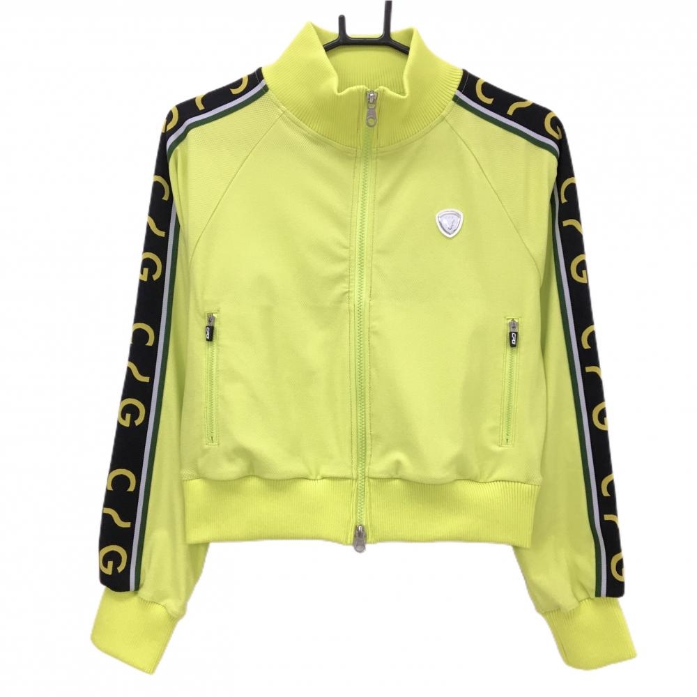 【新品】CPG ジャケットブルゾン グリーンイエロー×黒 メッシュ調 袖ロゴライン  レディース 2(M) ゴルフウェア 2024年モデル CPG