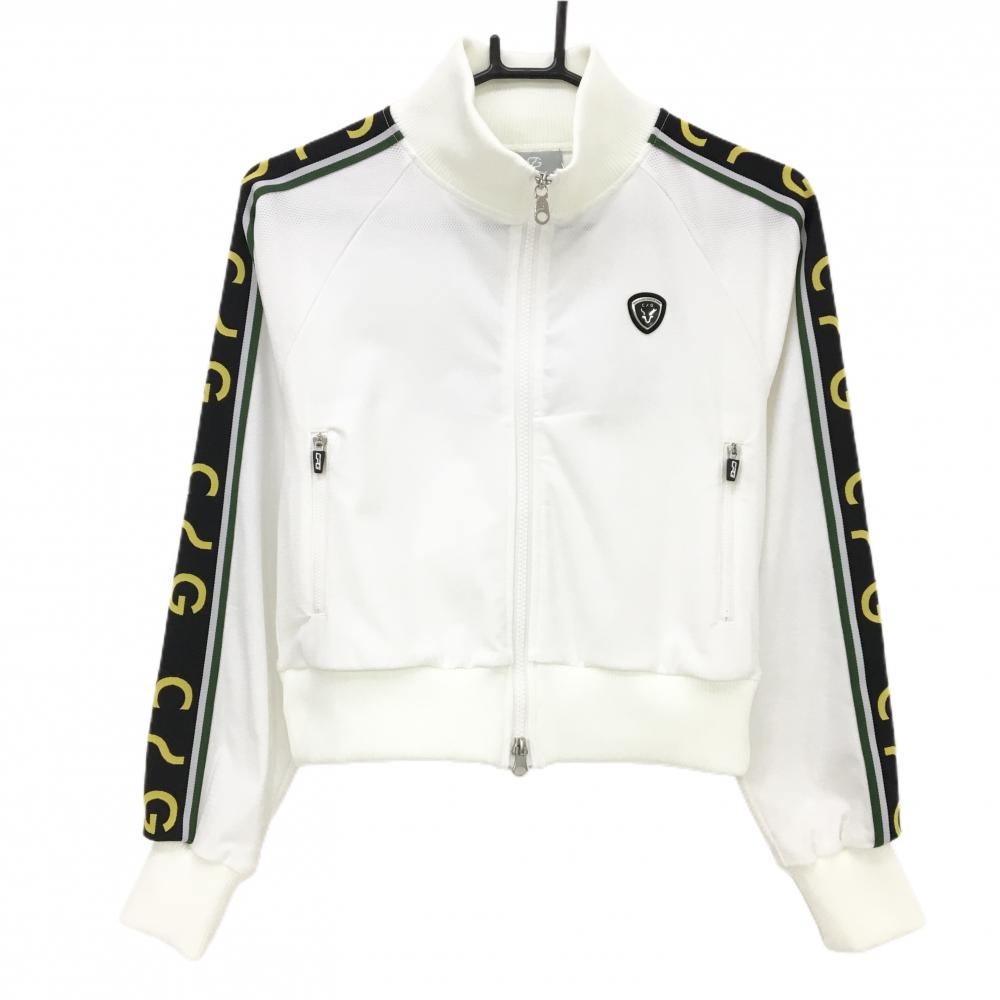 【新品】CPG ジャケットブルゾン 白×黒 メッシュ調 袖ロゴライン ショート丈 レディース 3 ゴルフウェア 2024年モデル CPG