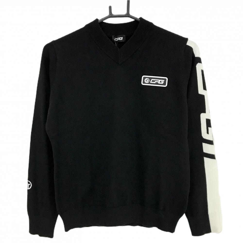 【新品】CPG セーター 黒×白 胸・袖ロゴ ニット レディース 3(L) ゴルフウェア CPG