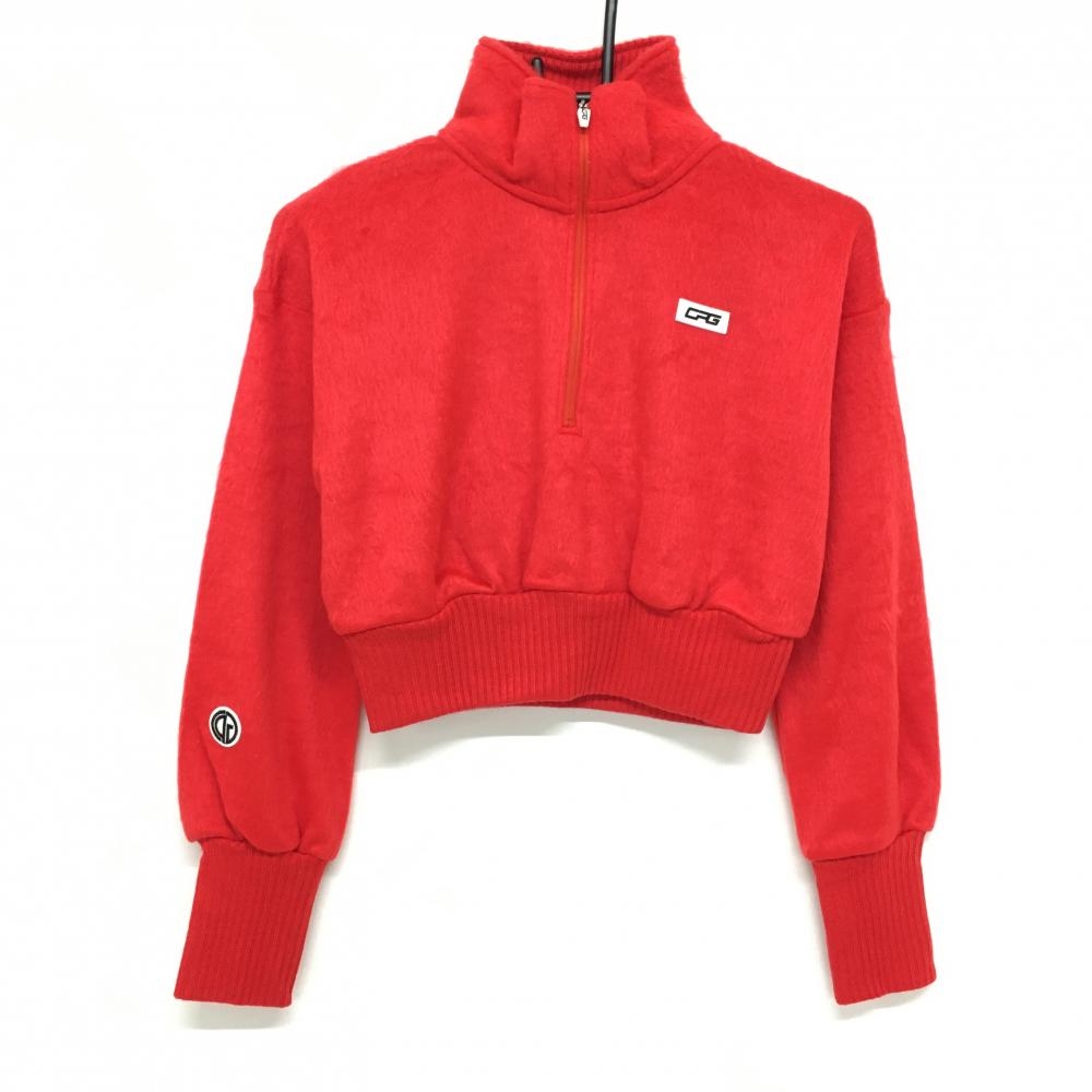 【新品】CPG ハイネックトレーナー レッド ハーフジップ シャギー ショート丈 レディース 1(S) ゴルフウェア CPG