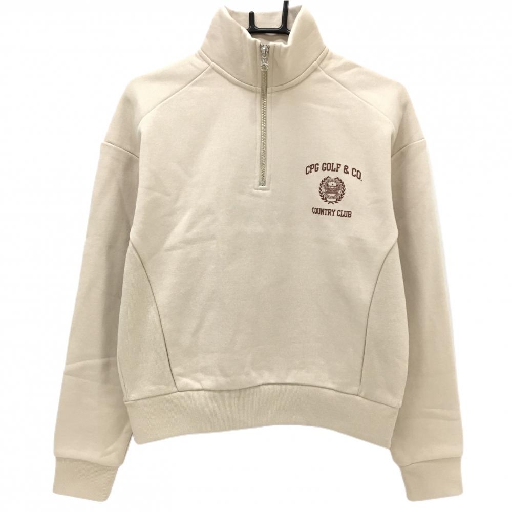 【新品】CPG ハイネックトレーナー ベージュ×ボルドー ハーフジップ 裏起毛 胸元ロゴ レディース 2(M) ゴルフウェア 2025年モデル CPG