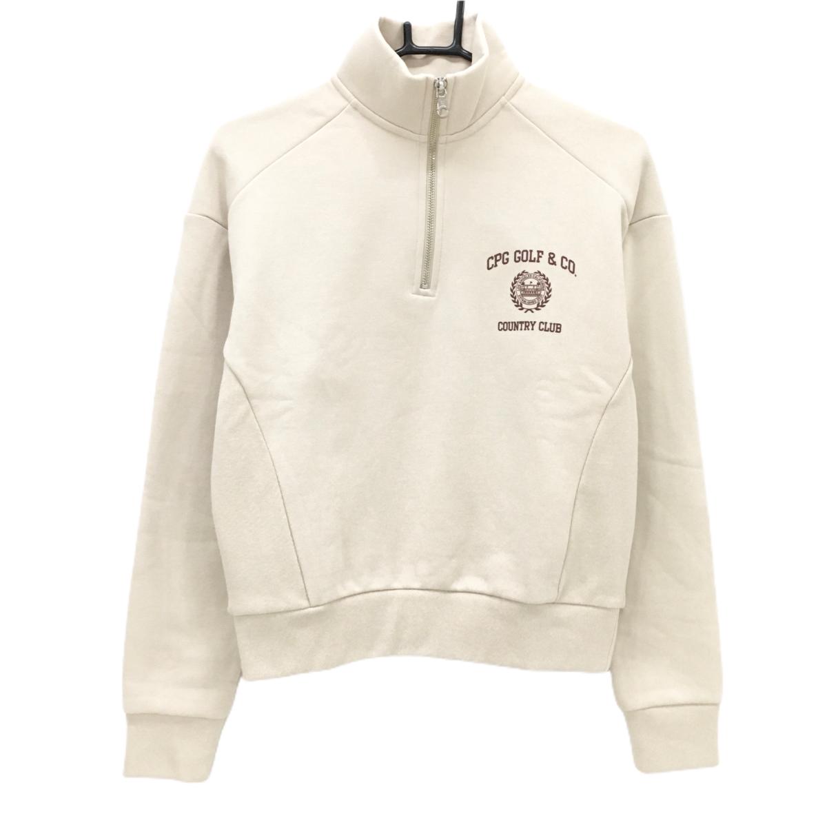 【新品】CPG ハイネックトレーナー ベージュ×ボルドー ロゴプリント 裏起毛 ハーフジップ レディース 1(S) ゴルフウェア 2025年モデル CPG