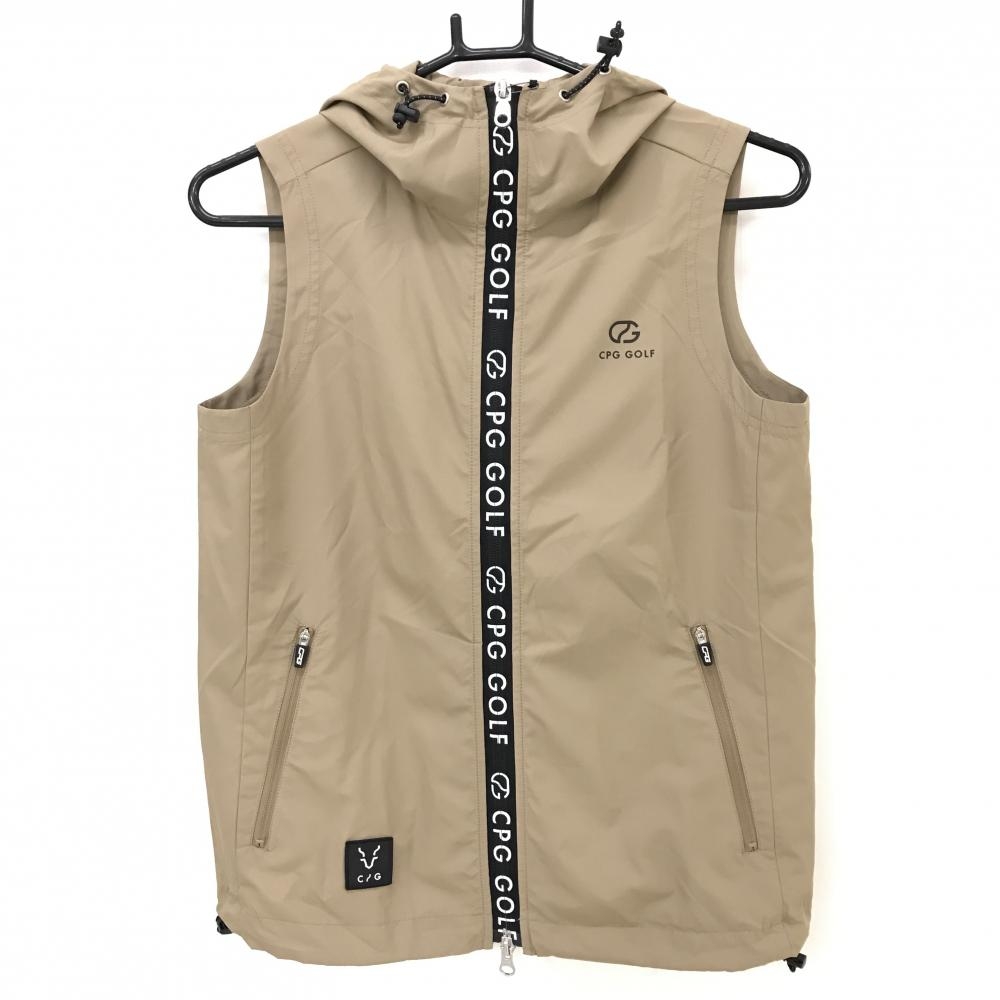 【新品】CPG フード付きアウターベスト ベージュ×黒 ファスナー部ロゴライン  レディース 2(M) ゴルフウェア 2024年モデル CPG