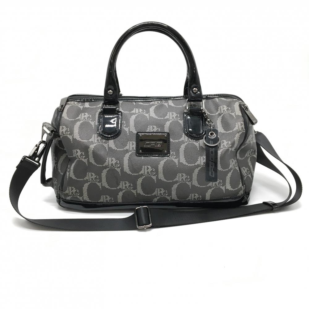 【美品】CPG 2WAYボストンバッグ グレー×白 ロゴ総柄 カートバッグ 内外ポケット付 ショルダーストラップ着脱可ゴルフ CPG