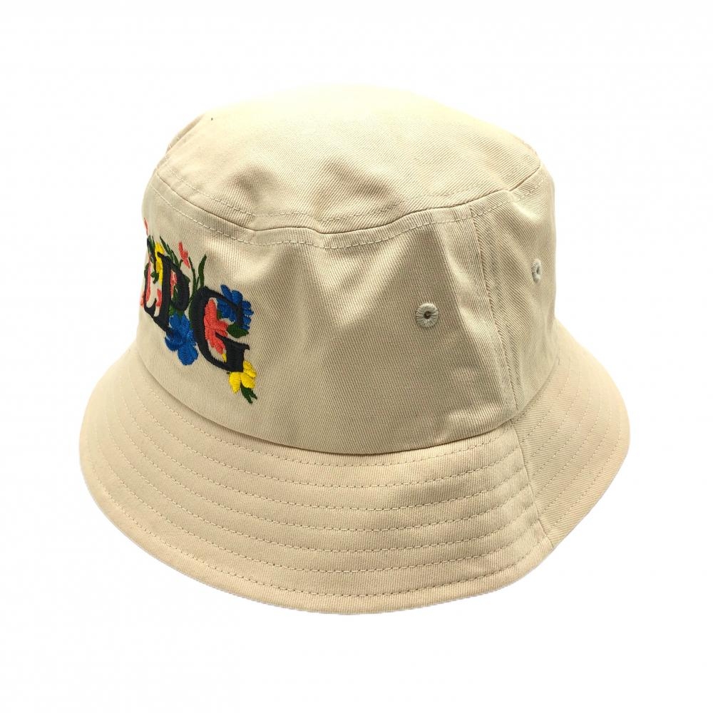 【新品】CPG バケットハット ベージュ 花刺しゅう 綿100％ ロゴ黒   ゴルフウェア CPG