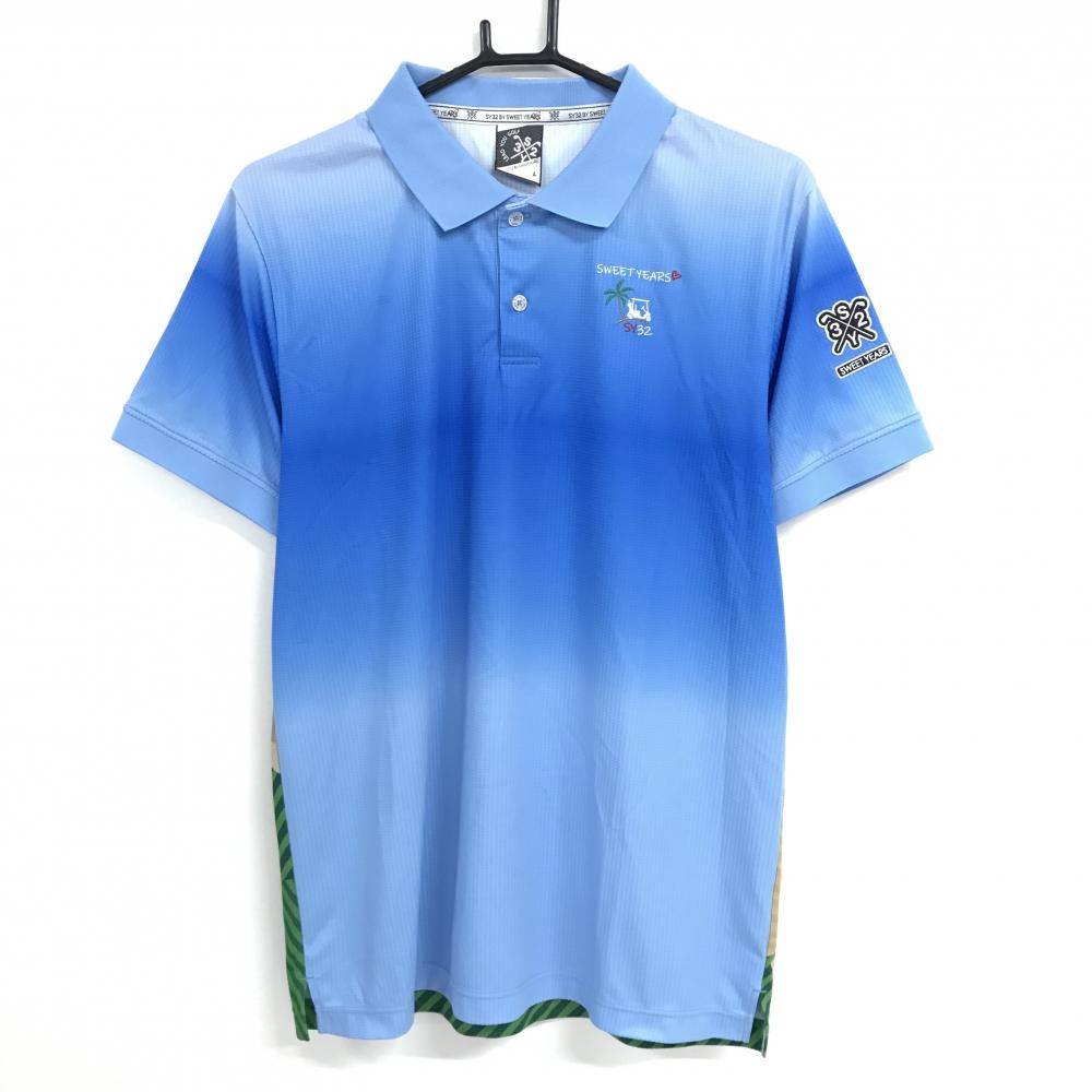 SY32 半袖ポロシャツ ブルー系×グリーン系×ベージュ 後ろビッグプリント 胸ロゴ刺しゅう メンズ L ゴルフウェア SY32 BY SWEET YEARS