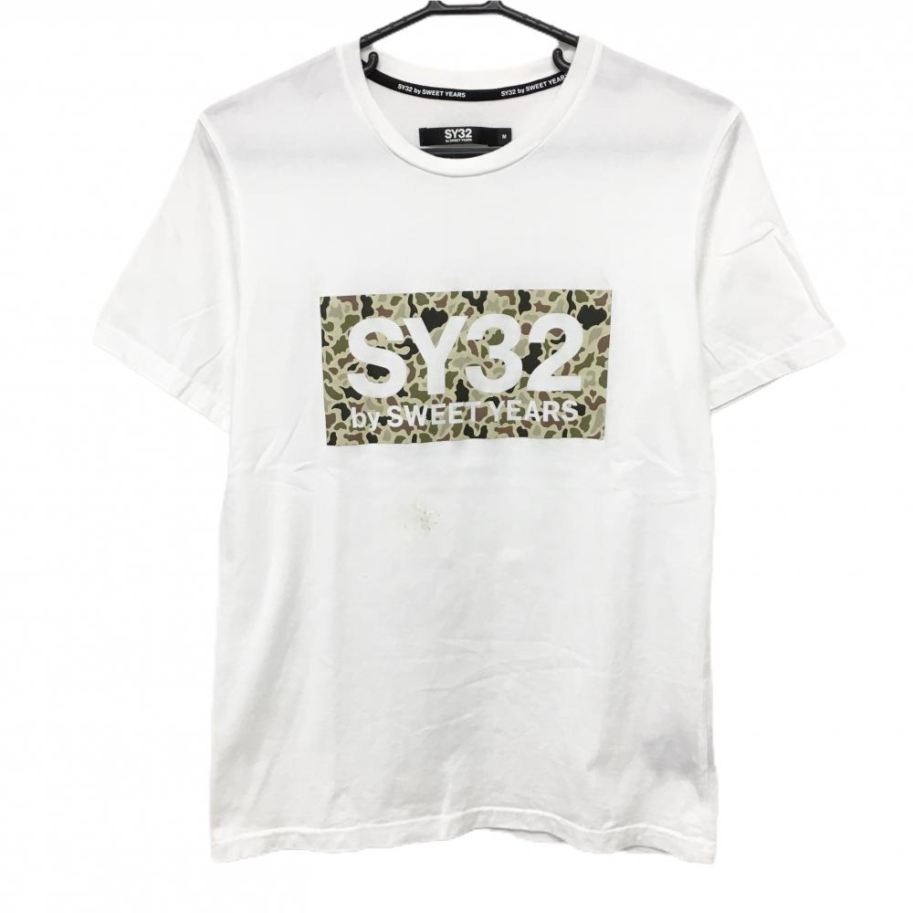 SY32 Tシャツ 白×ベージュ ロゴカモフラ 迷彩  メンズ M ゴルフウェア SY32 BY SWEET YEARS